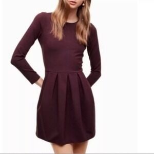 Aritzia Wilfred Free Long Sleeve Fit & Flare Tartine Dress Plum size XS